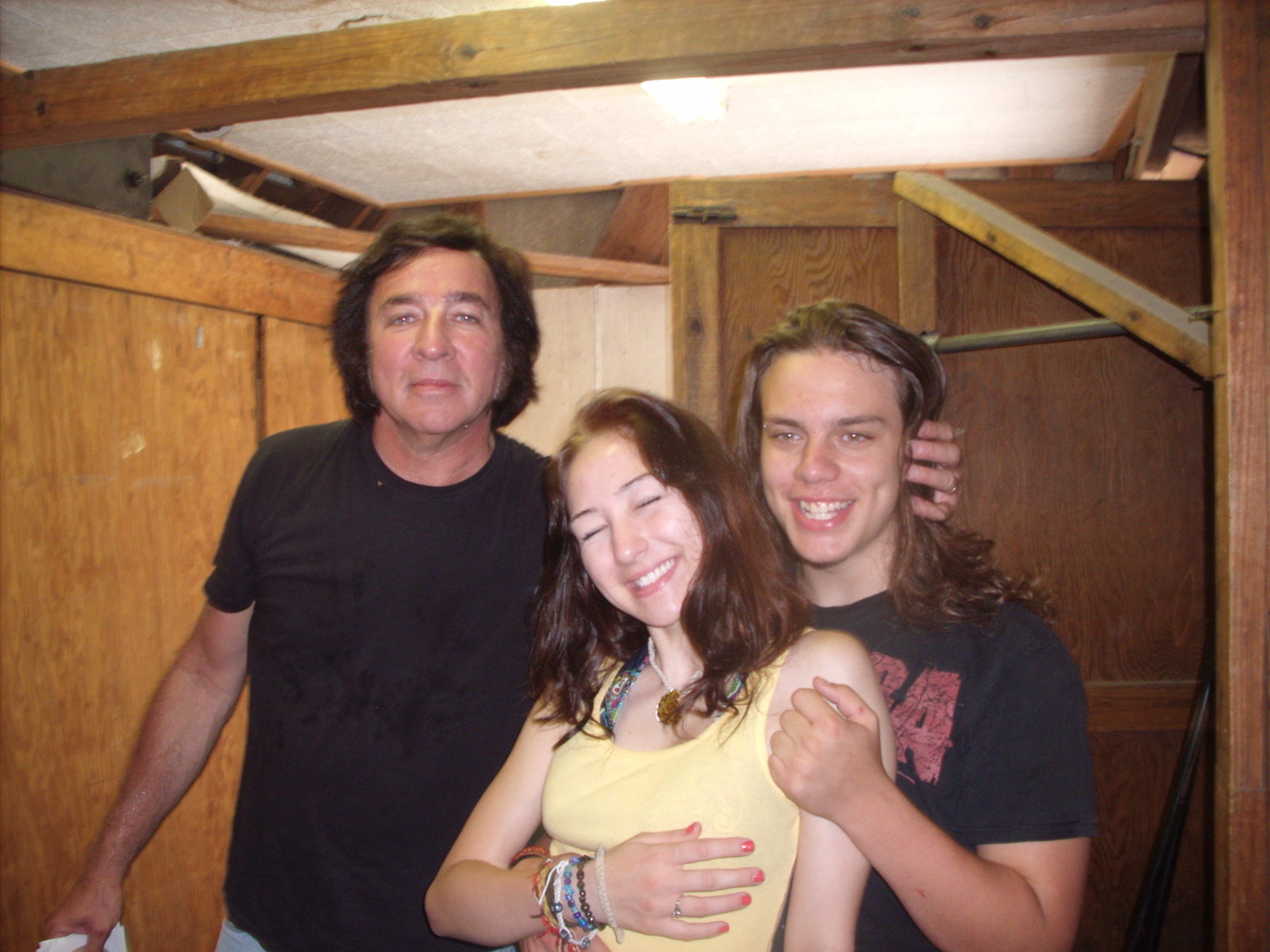 Tom Sadge has some fun with Therese and her best friend and boyfriend Kevin, backstage at Knoebels. Photo: Marion Sadge