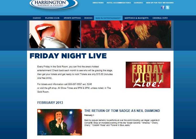 Tom Sadge and his tribute band performed at Harrington Casino and Raceway in Delaware - two shows - great audience!.