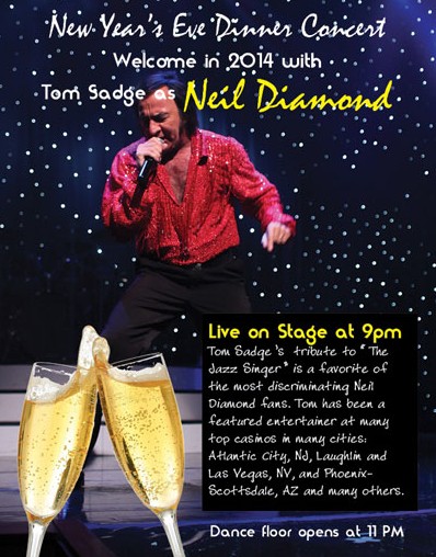 Tom Sadge performing as Neil Diamond on New Years Eve 2013.