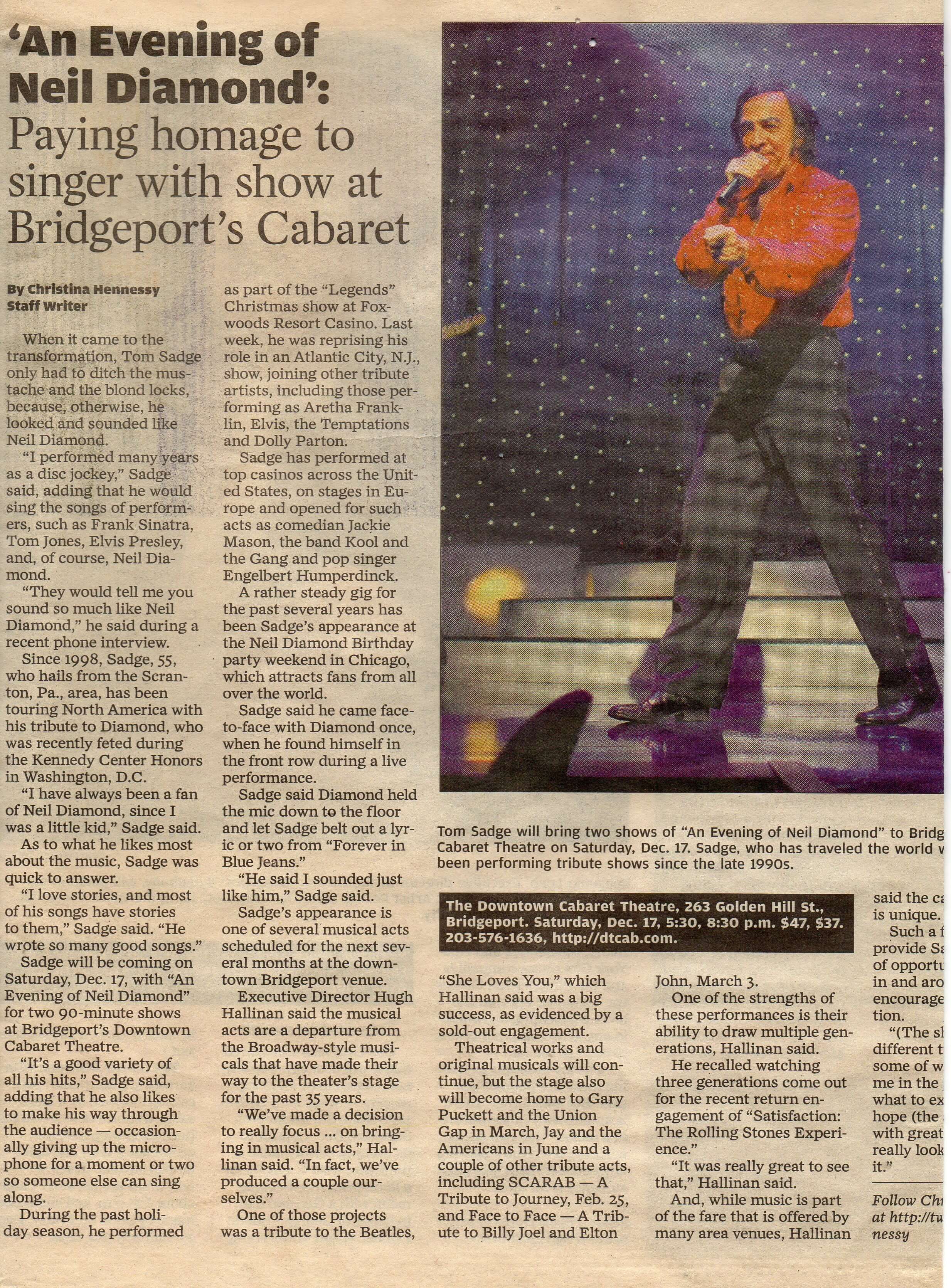 Testimonials for best tribute artist as Neil Diamond